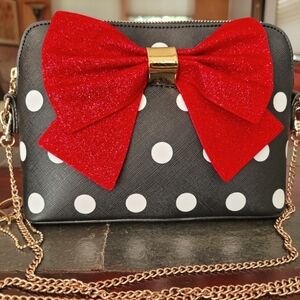 Pia Rossini Black w/ White Polka Dot  Red Bow Bag Purse NWT